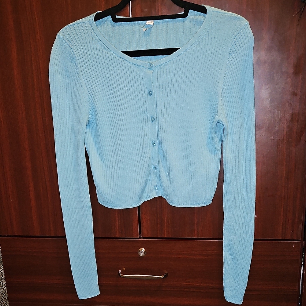 Uniqlo Cotton Ribbeed Sky Blue Long Sleeve Cardigan